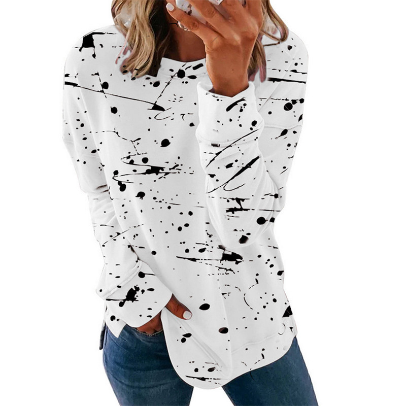 Title 5, Graffiti print loose long sleeve T-shirt