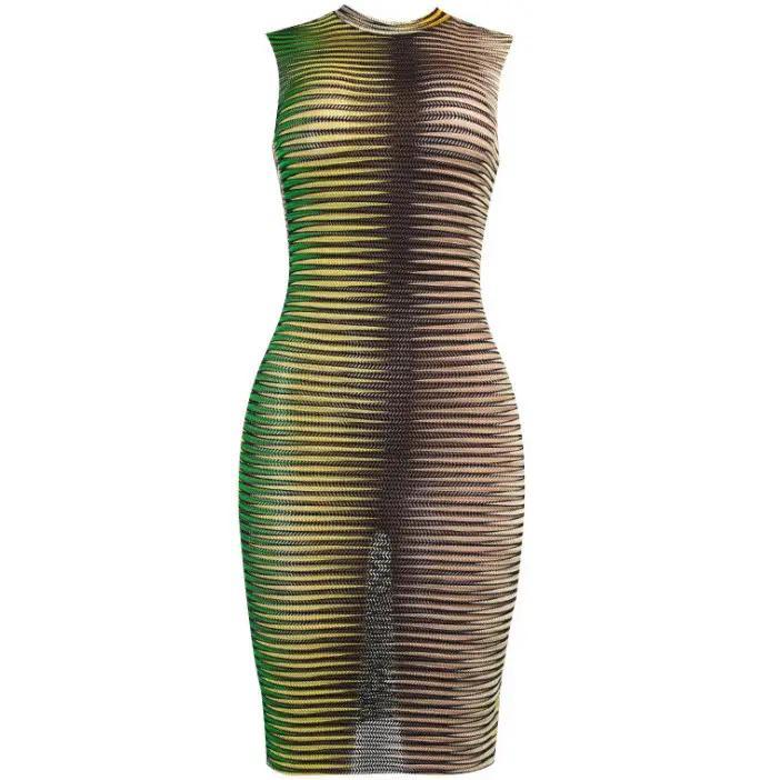 Women's Fashion Color Kaleidoscope Wheat Net Vest Pack Hip Dress