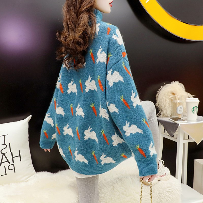 Cartoon Rabbit Turtleneck Pullover Sweater Women