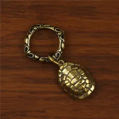 Hand-woven Copper Tortoise Shell Car Keychain - Square Crow Ring - View 1