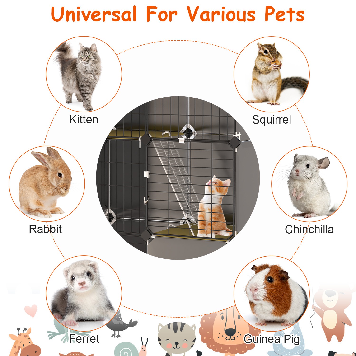 3 Tier Cat Cage Indoor With Litter Box Hammock Detachable Metal Wire Cat Kennel Cat House Cat Enclosure With Ladder For 1-2 Kittens