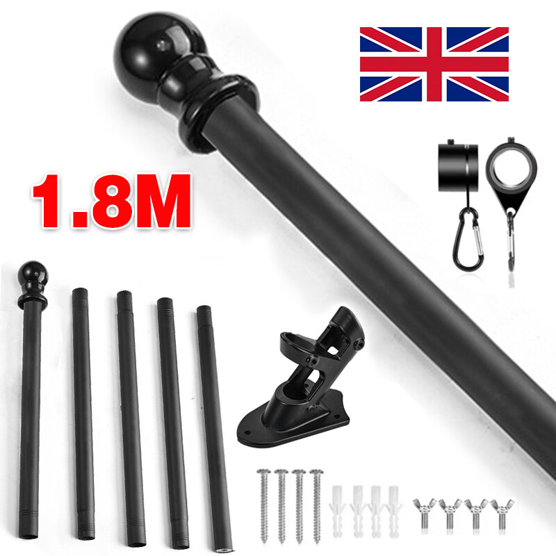 Wall Mounted Mount Telescopic Flag Pole Top Black Ball Aluminum Flagpole — image 9