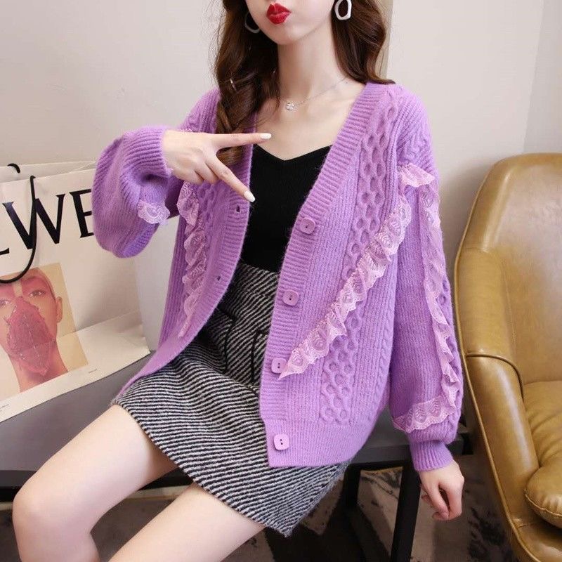 Small  Sweater Coat Women's Loose Lazy Style  All-match Outer Wear Knitted Cardigan
