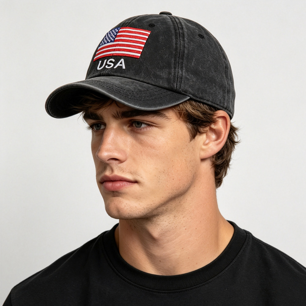 2pcs Vintage Washed Baseball Cap With American Flag USA Embroidery, Distressed Cotton Hat For Women Men, Patriotic USA Flag Casual Sun Hat — foto 3