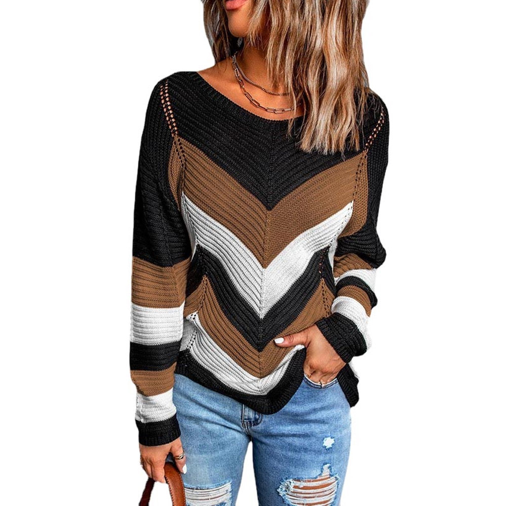 Women's Autumn Sweater Color Block Long Sleeves