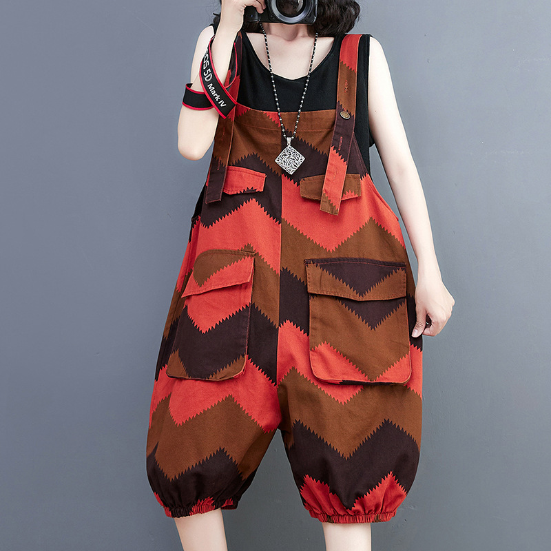 Women’s Plus Size Korean Style Denim Print Overalls