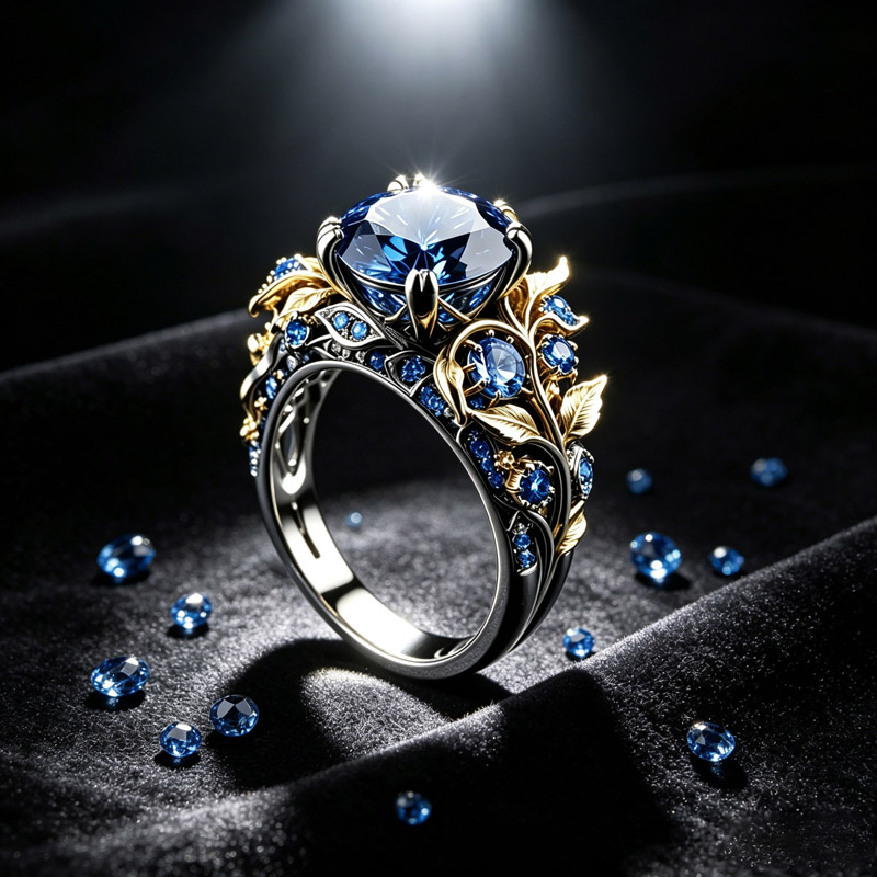 Vintage Blue Crystal Leaf Ring Silver Gold Tone Brass Women Statement Party Fashion Jewelry Botanical