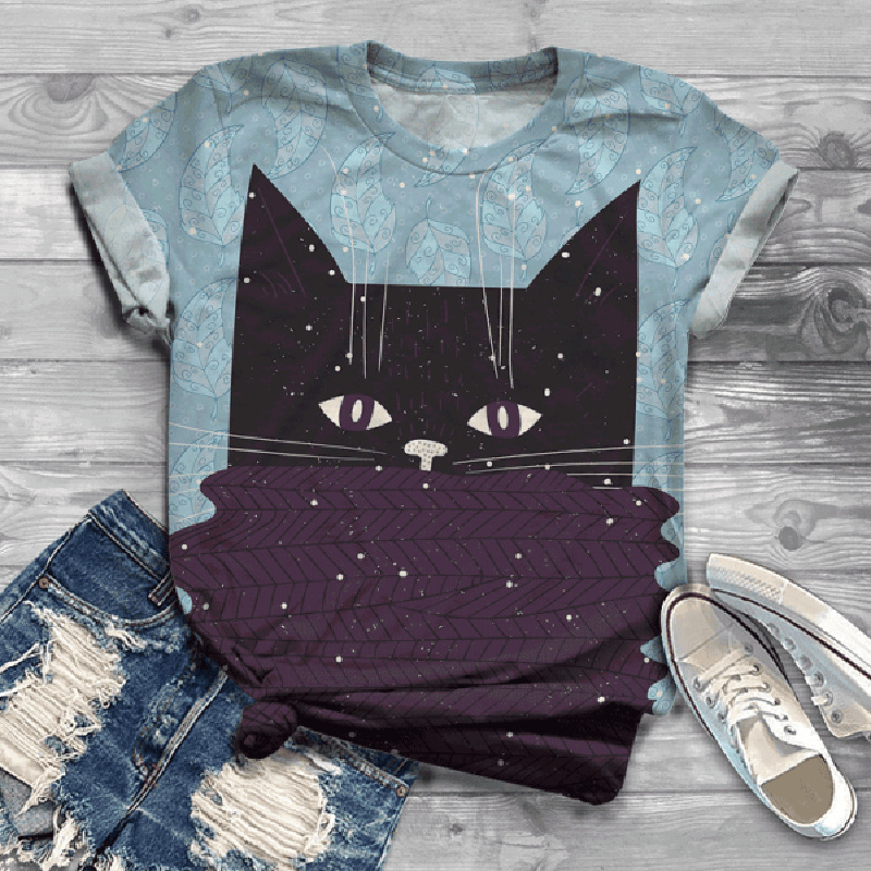 Title 10, Fashion Digital Cat Print Female T Short Sleeve