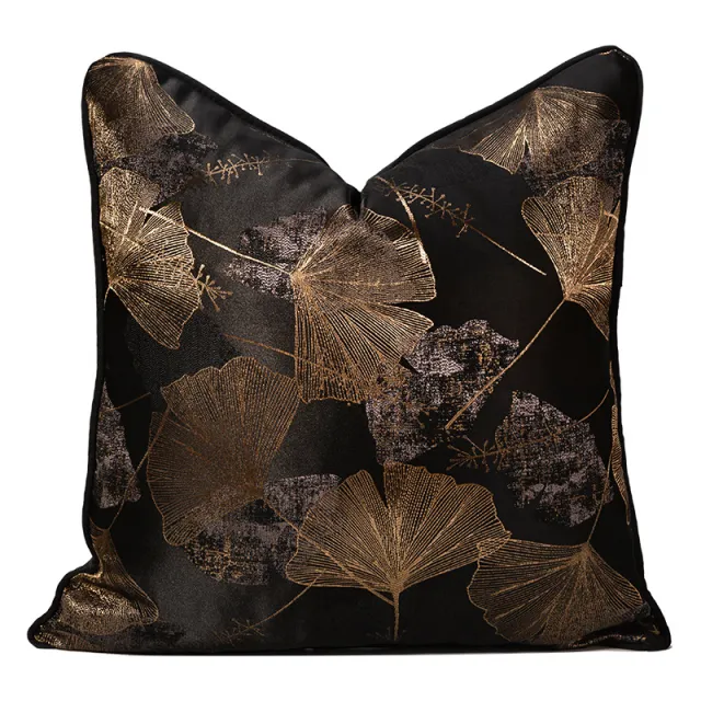 Dark Black Gingko Leaf Jacquard Pillowcase - Shop at LoveMi