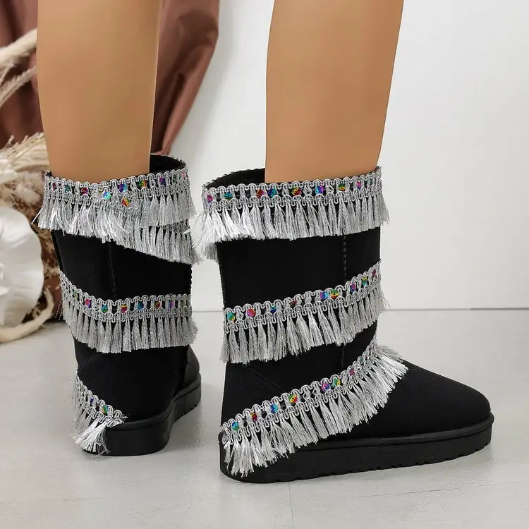 Women's Tassel Beaded Platform Short Shaft Boots