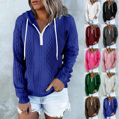 Twist Texture Design Hoodie Drawstring Sweatshirt Fashion Women Daily