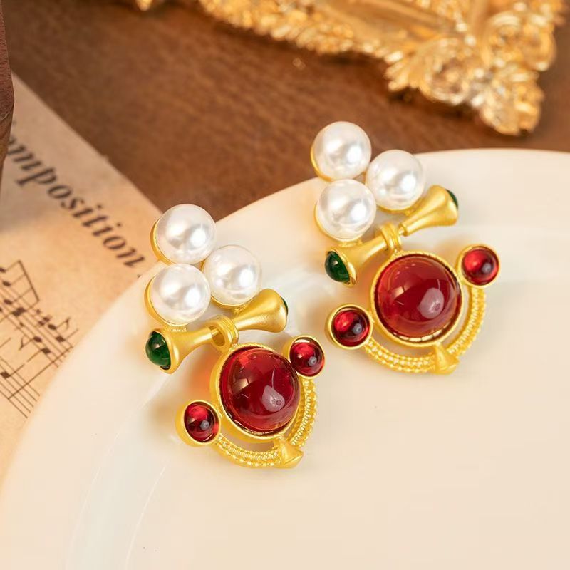 S925 Silver Vintage Style Colorful Enamel Stud Earrings Women Crystal Rhinestone Earrings Elegant Gift