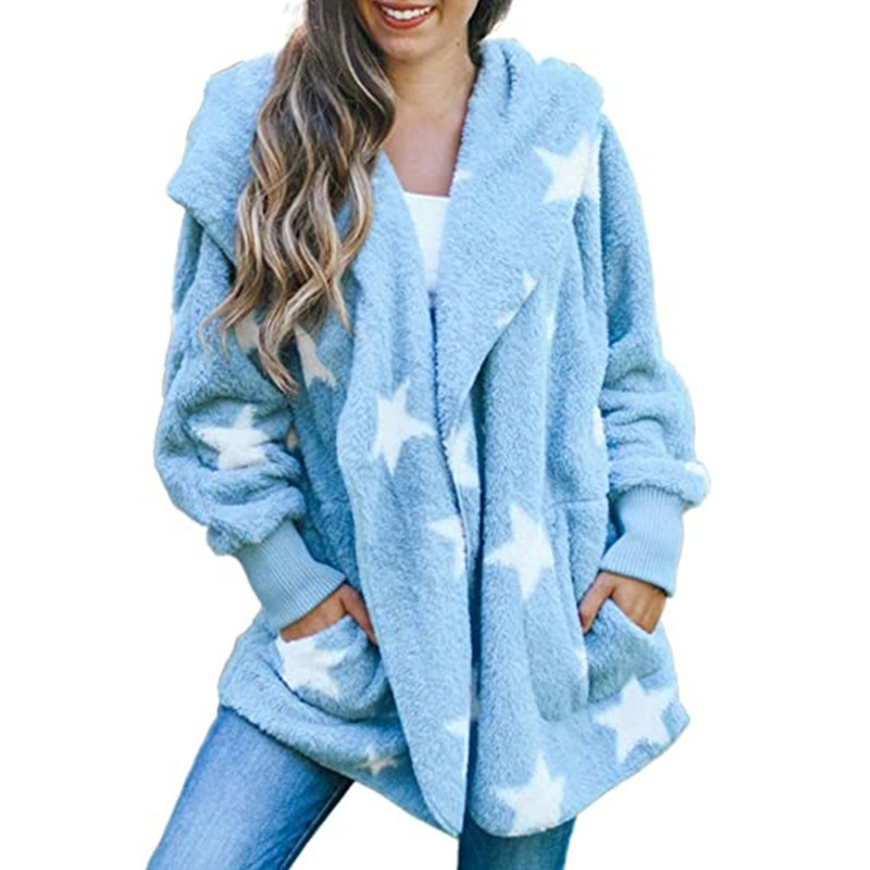 Women's Five-pointed Star Plush Cardigan Pocket