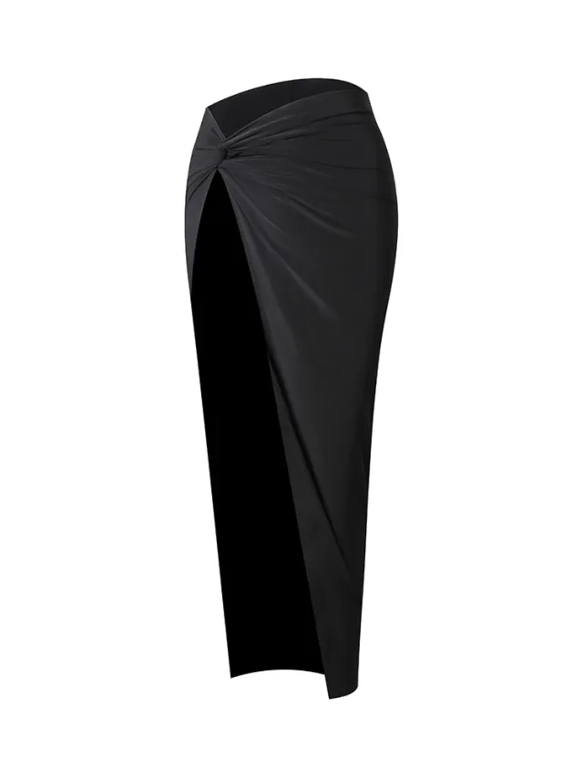 Knotted Latin Dance Dress Women's High Waist Half Skirt Black - Shop at LoveMi