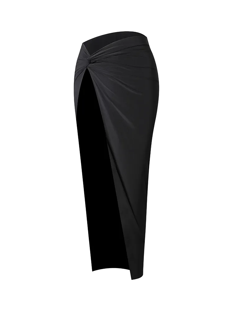 Knotted Latin Dance Dress Women's High Waist Half Skirt - Black