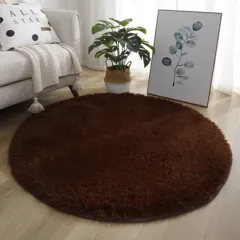 Tie Dye Silk Carpet Long Hair Round Bedroom Thickened Floor Mat - Coffee - View 1