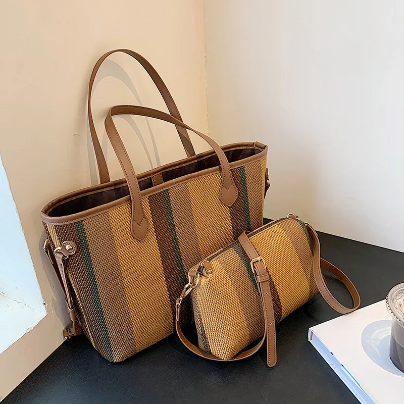 Fashion One-shoulder Big Bag Casual Cloth Bag Commuter Tote Bag - Brown