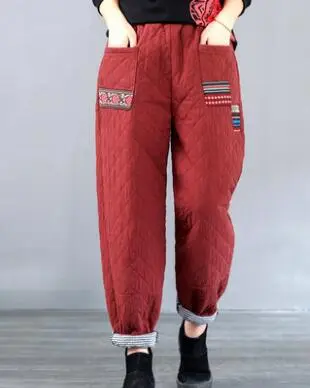 Fashion Outer Wear Cotton Loose Thick Warmth Plus Size Casual Harem Pants Red - Shop at LoveMi