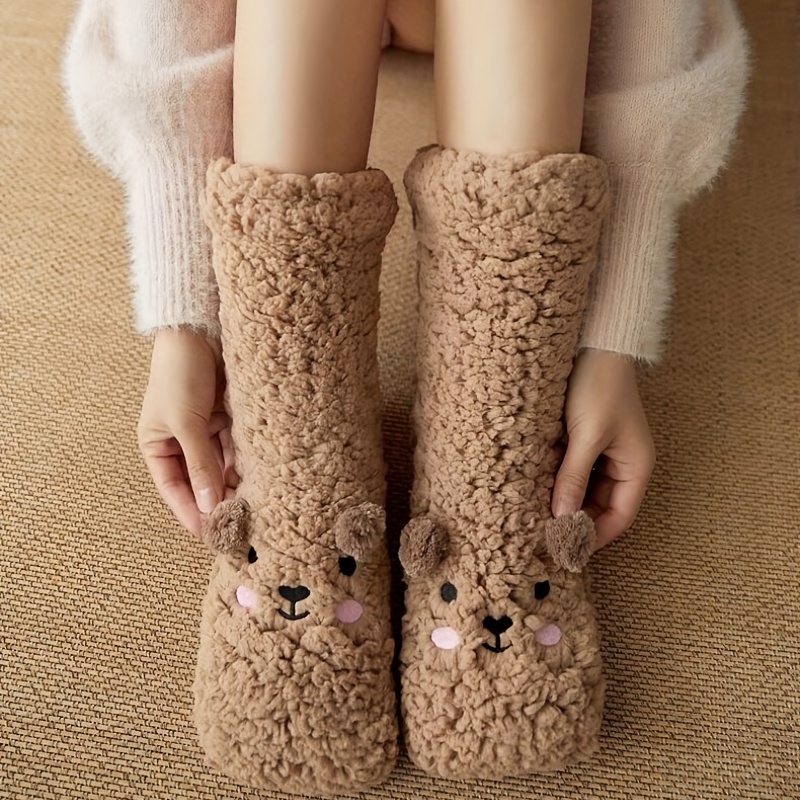 Cartoon Winter Fuzzy Dog Slipper Socks For Women - Thick Polyester Fleece - Soft and Warm Home Socks - Christmas Gift