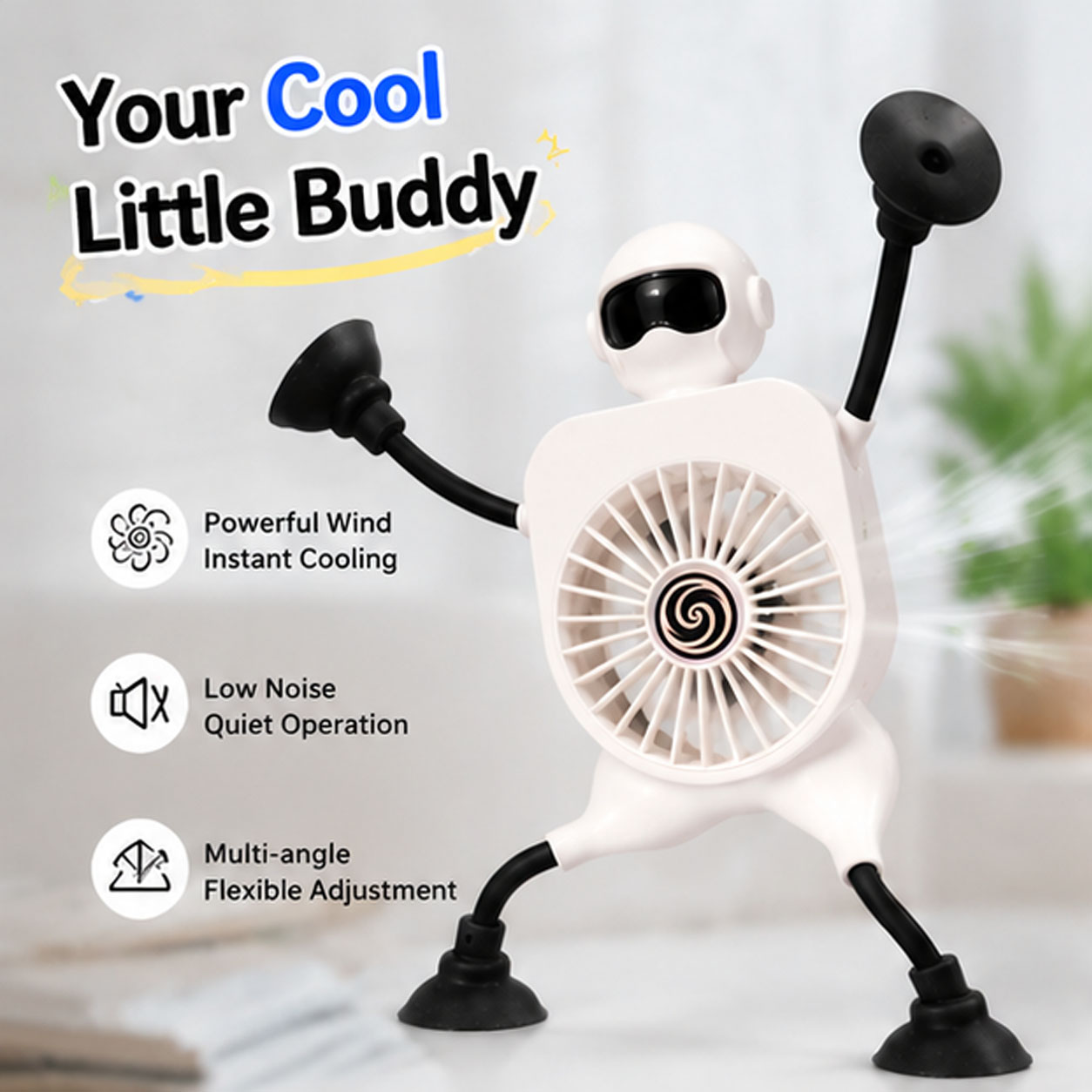 2000 MAh Fun Suction Cup Fan With Bendable Arms And Legs,can Be Attached To Surfaces Such As Glass Doors,Walls, And Cabinet Sides. Perfect For Bathrooms,Kitchens, Strollers,Car Fan,bathroom F thumbnail 7