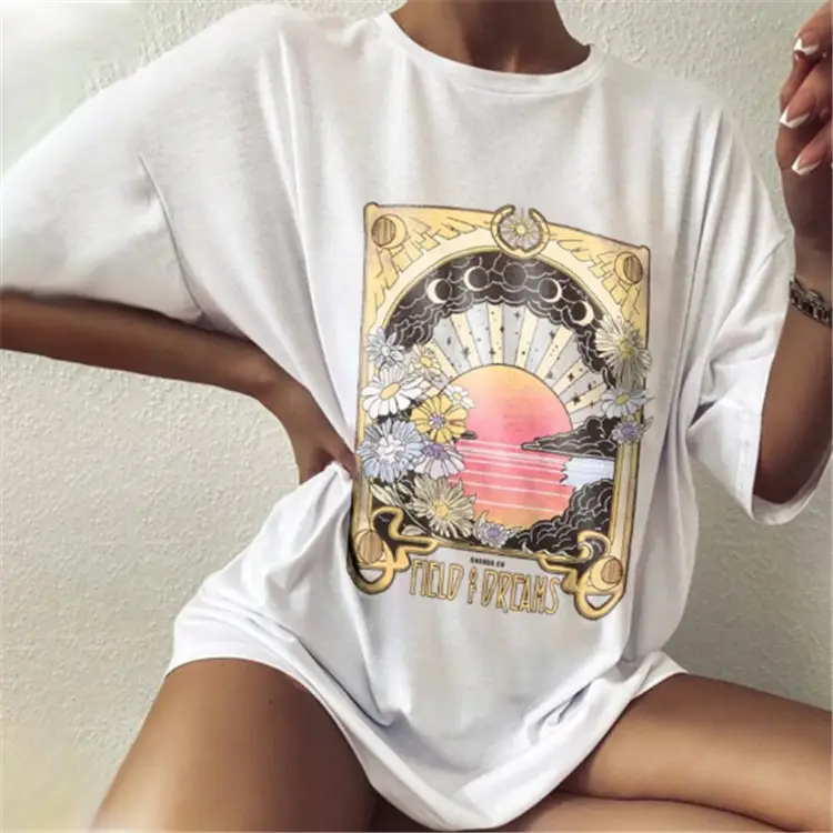 White Print Short Sleeve Crew Neck