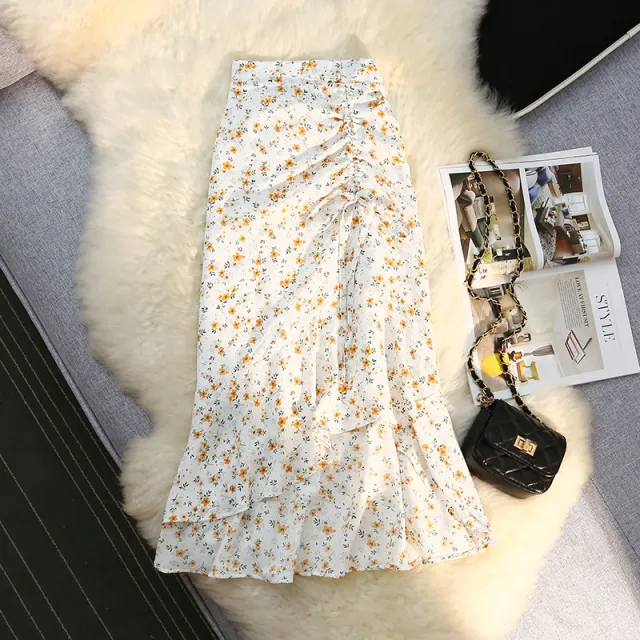 Small Floral Skirt Chiffon Design Sense Niche Apricot - Shop at LoveMi