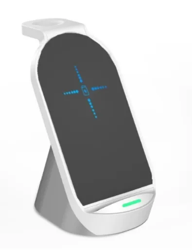 Vertical Three-in-one Wireless Charger 15W Fast Charge Dual-coil Desktop Stand Wireless Charger – image 6