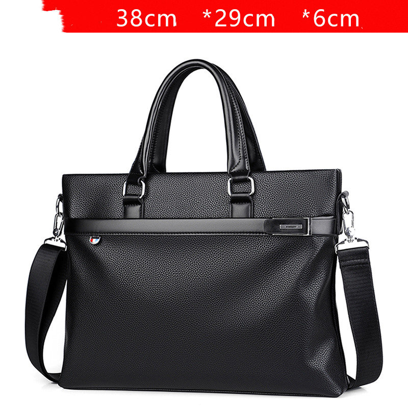 Large Capacity Business Handbag Men's Soft Leather Briefcase Black - Shop at LoveMi