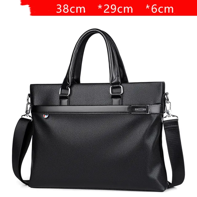Large Capacity Business Handbag Men's Soft Leather Briefcase Black - Shop at LoveMi