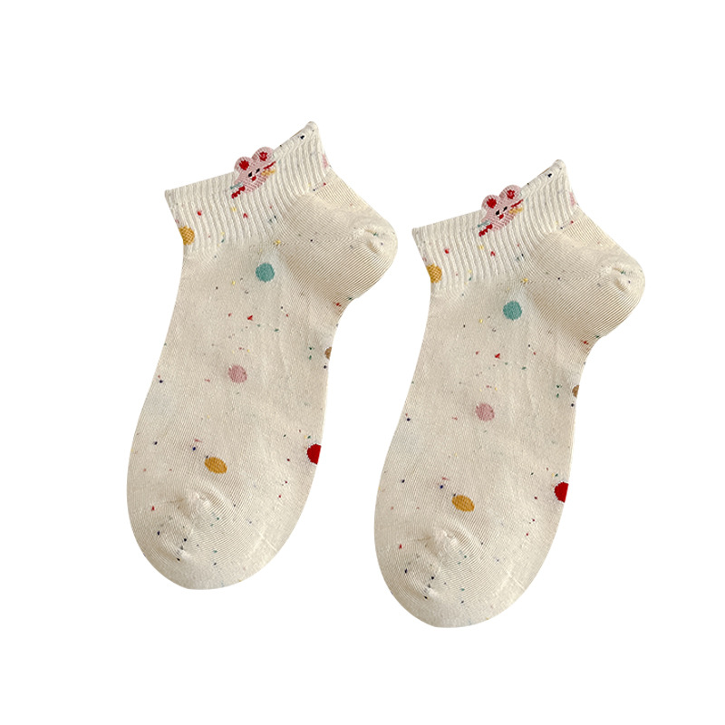 Cartoon Women's Short Socks, Spring & Summer Korean Style, Breathable, Trendy INS Style, Cute Pointelle Yarn Rabbit, Short Tube Low-Cut Invisible Socks