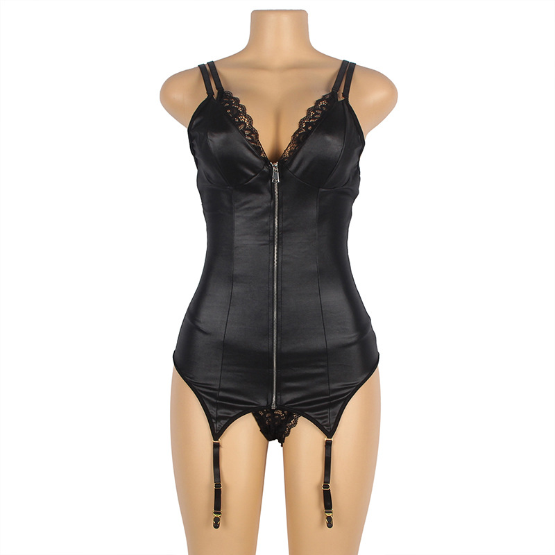 Large Black Zipper Babydoll With Garter 3