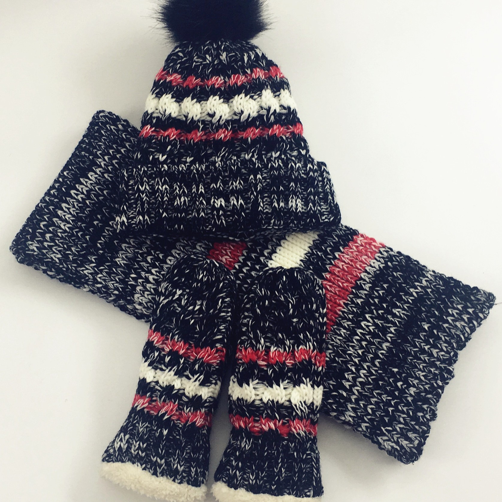 Color-mixing Warm Knitted Scarf Hat Glove Set