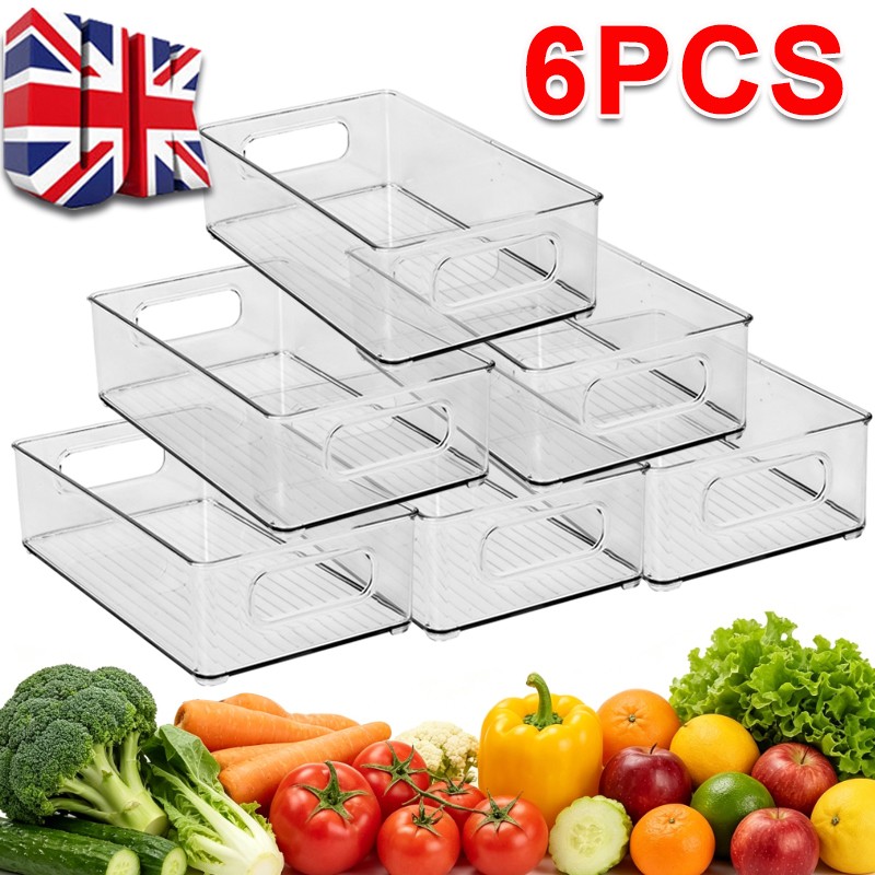 6PCS Fridge Organiser Stackable Storage Box Transparent
