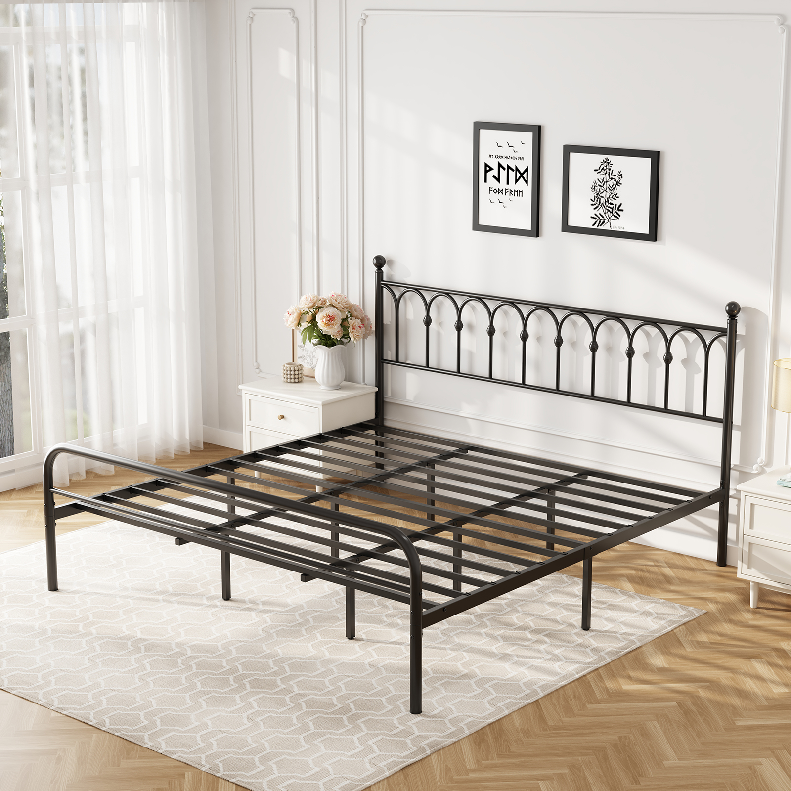 Sturdy And Durable Metal Base Frame, Noiseless Sturdy Steel Crossbars, Under-bed Storage Space, No Need For Box Springs