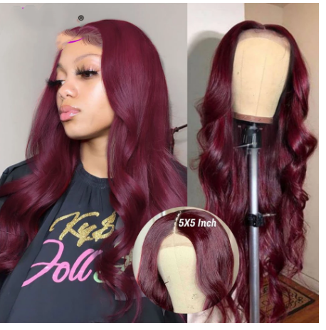 European And American New Wine Red Mid-length Curly Hair — foto 5