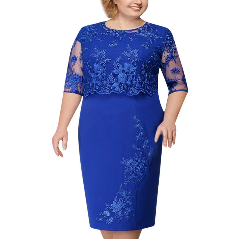 Lace Patchwork Short-Sleeve Layered Vest Style Plus Size Dress