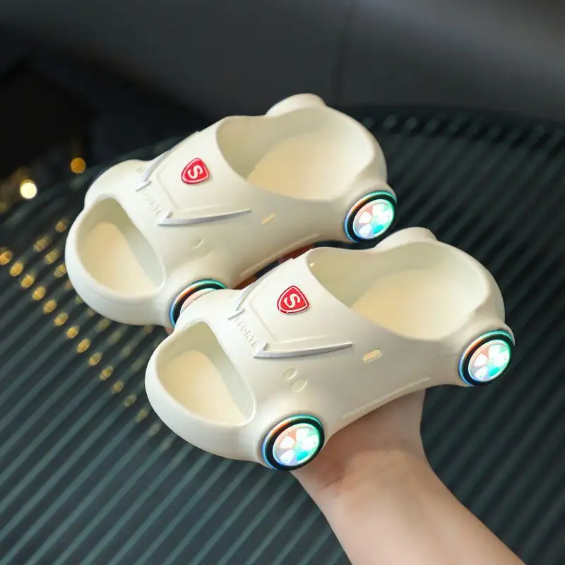 Kids Glowing Slippers Cartoon Car Sandals Children