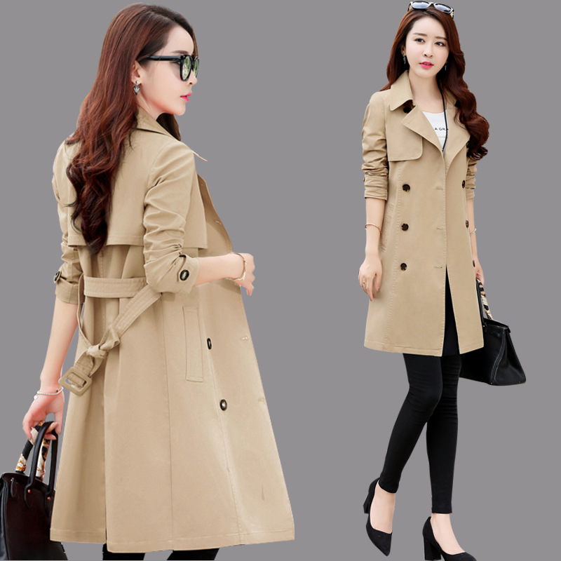 New Slim Size Windbreaker Women's Medium Long Coat Women Khaki - Shop at LoveMi