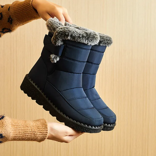 Snow Boots Winter Warm Hook And Loop Fastener Plush Shoes Women Waterproof Low Heels Platform Ankle Boots Blue - Shop at LoveMi