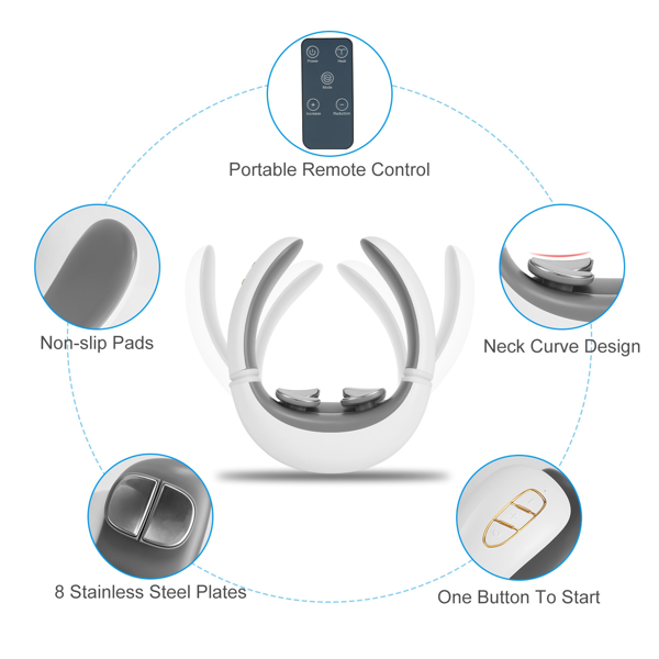 Portable Heated Neck Massager With Remote Control, TENS EMS Technology 8 Massage Heads, 15 Mins Auto Off Electric Pulse Neck Massager Neck Massager With Heat, 6 Modes 20 Intensities — foto 5