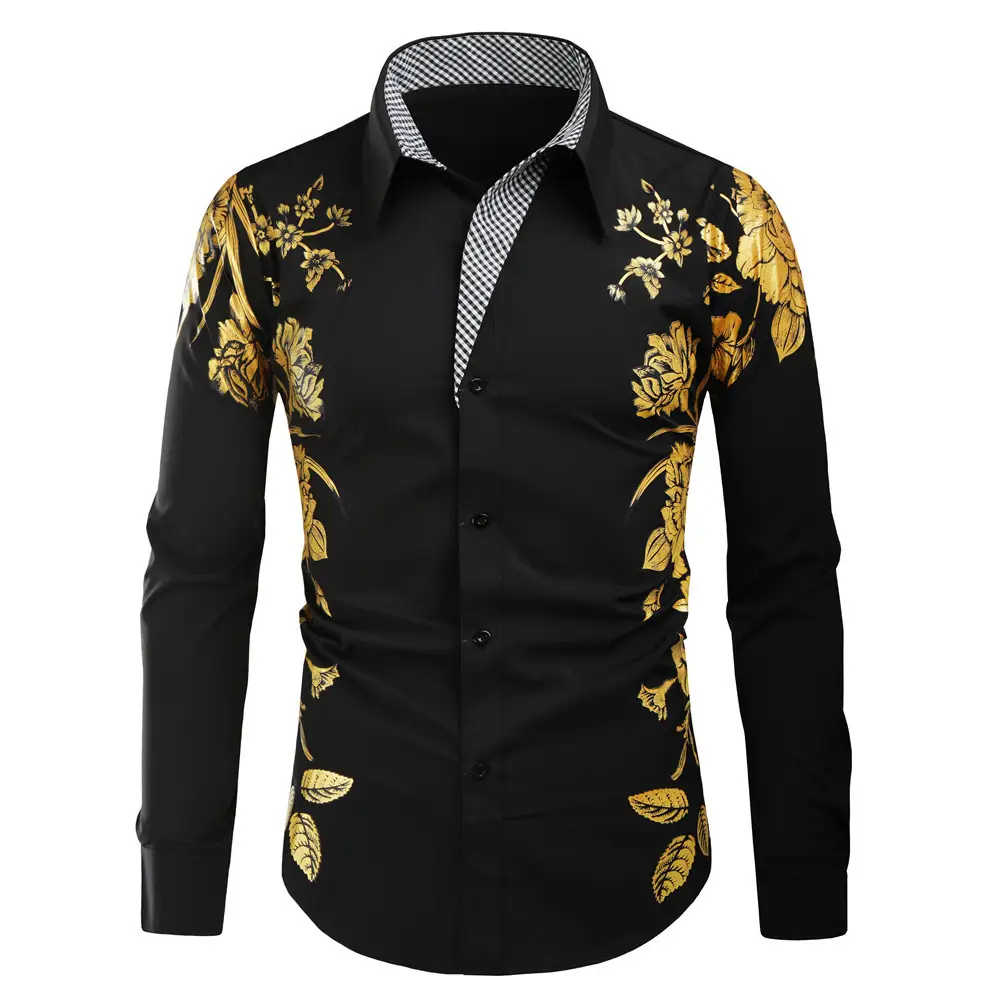 Fashion Bronze Print Men's Korean Trend Long Sleeve Shirts