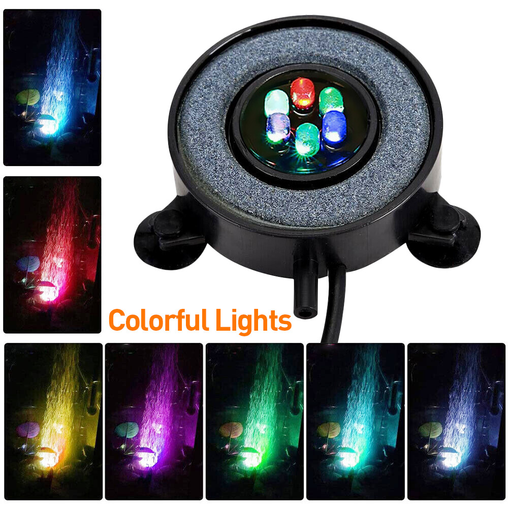 LED Aquarium Light Fish Tank Bubble Round Air Stone Disk Color Changing UK 7