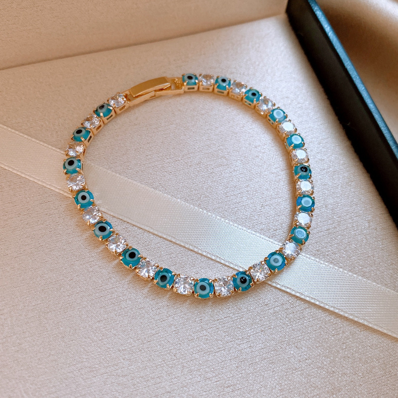Ice Blue Zircon Bracelet Korean Ins Style Dainty Bangle Luxury Premium Versatile Wrist Jewelry