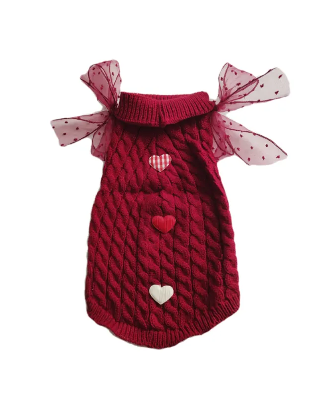 MOG Pet Super Cute Sweater New Year Warm Cat British Short Autumn And Winter Clothes Wine Red - Shop at LoveMi