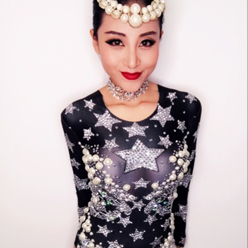 Full Diamond Star Pearl Long Sleeve Tassel Jumpsuit