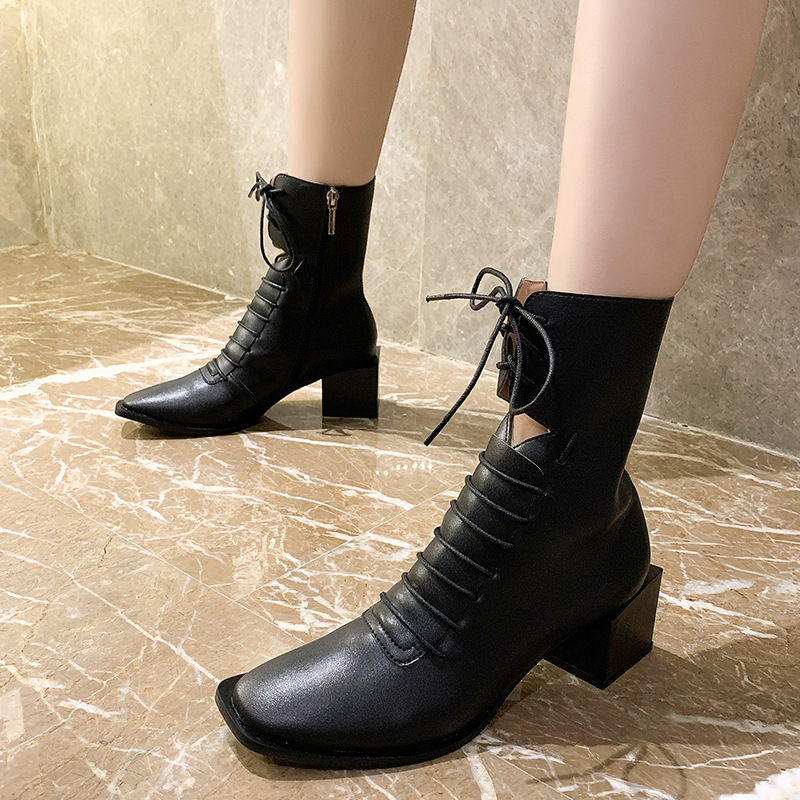 Lace-up Retro Mid-tube Boots Women's Fashion Trend Autumn And Winter