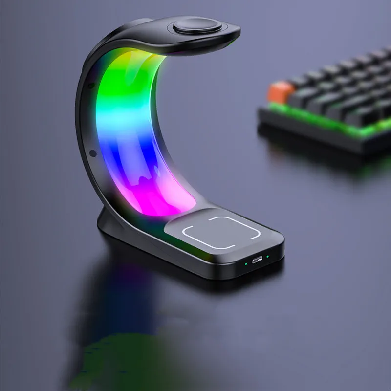 4 In 1 Magnetic Wireless Charger Fast Charging For Smart Phone Atmosphere Light Charging Station For Airpods Pro I-phone Watch – image 5