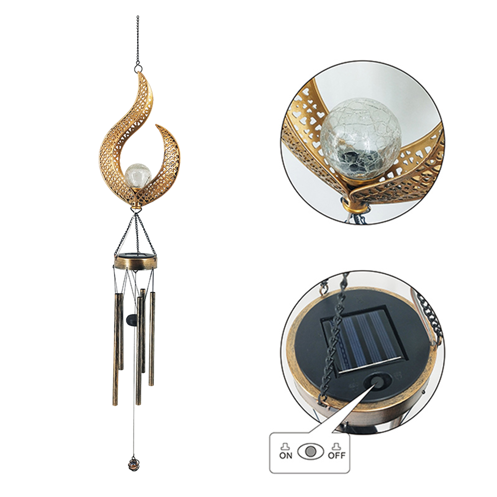 Solar Wrought Iron Wind Chime Lamp Outdoor Hollow Flame Sun Moon Lamp Garden Flame Suspension — foto 4