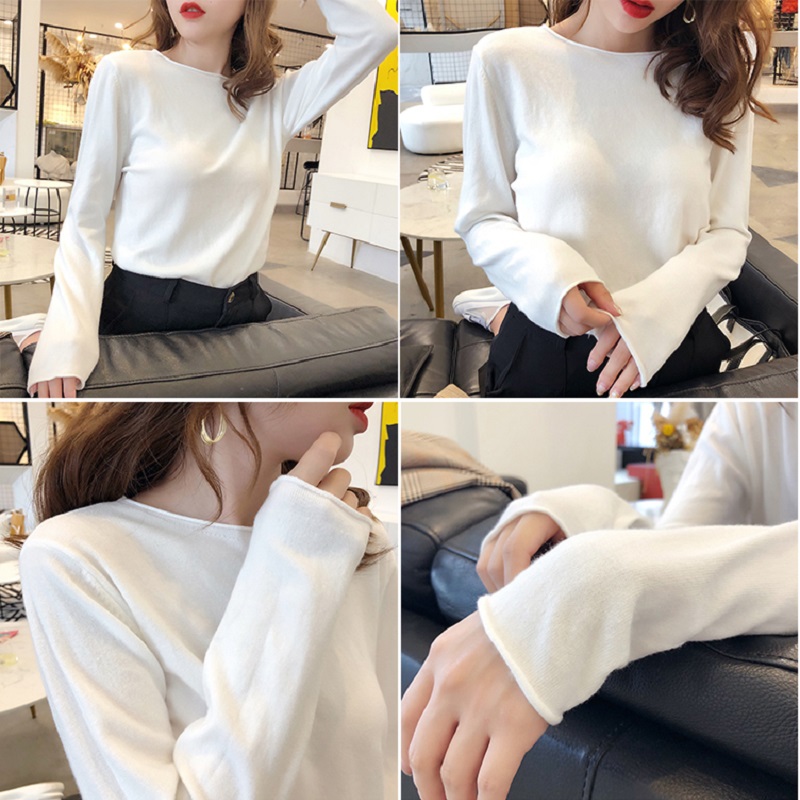 Title 8, Womens Fashion V-neck Knit Thin Long-sleeved T...