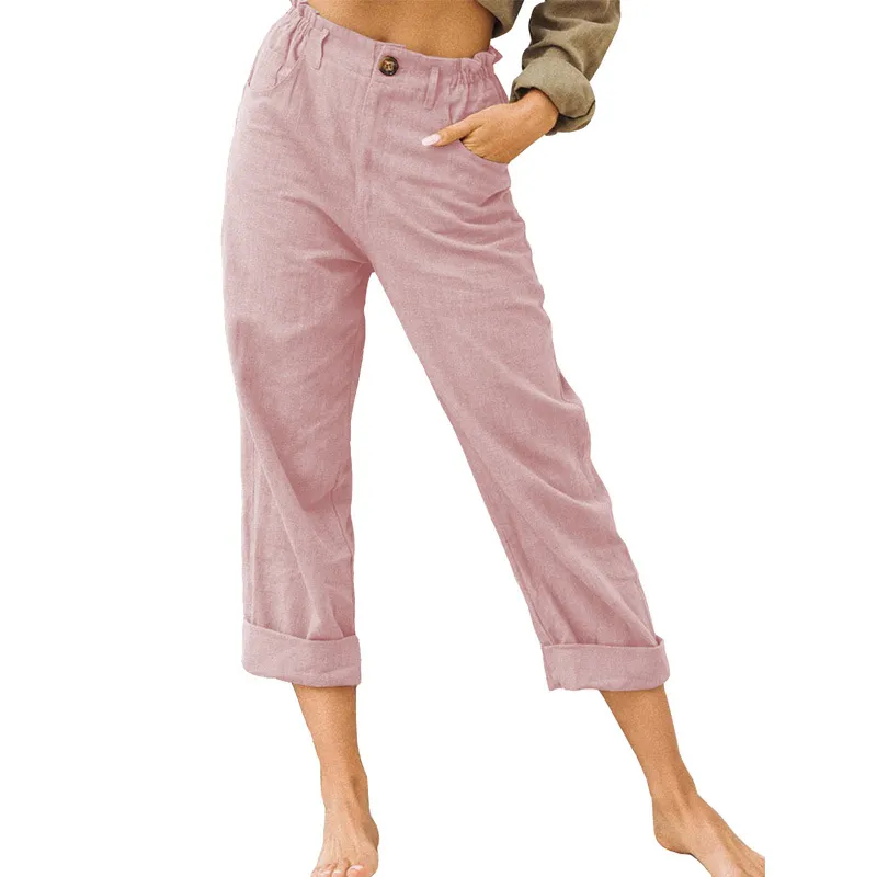 Women's Joggers Pants Fashion High Waist Casual Pants With Pockets - Pink